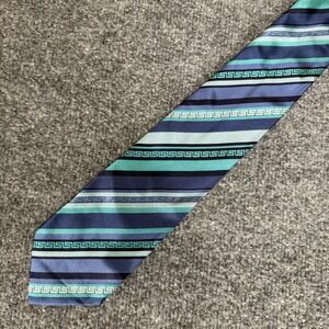Versace Silk Tie Men Blue Green Greek Key‎ Stripe Made in Italy Luxury Designer